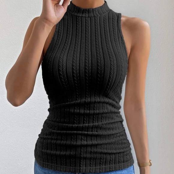 026 Fitted Ribbed Knit Mock Neck Tank Top - Picture 12 of 16